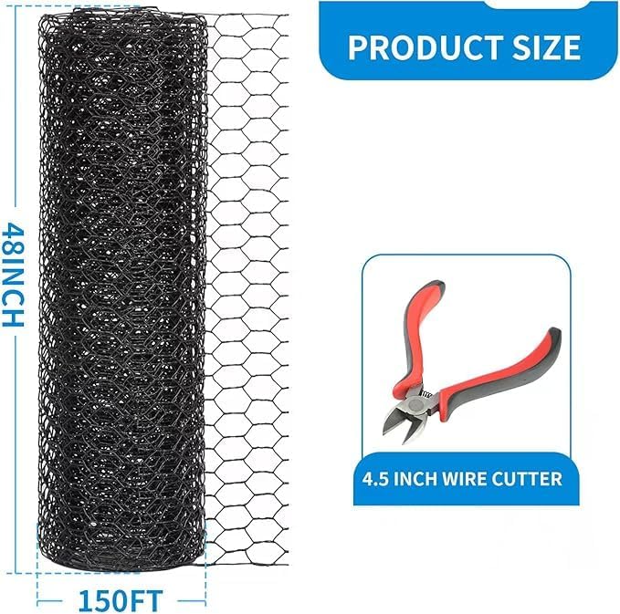 DOLEMODUO 48'' x 50' Black Chicken Wire Fencing, 1 inch Chicken Wire and 20 Gauge Poultry Netting, Garden Mesh Fence Roll for Floral Arrangements/Crafts/Farm/Livestock/Pet Protection - Image 2